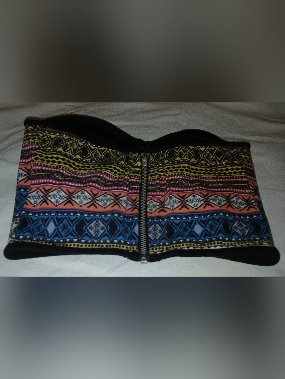Pre-loved Patterned Strapless Zip-Front Bandeau Top in Multicolor